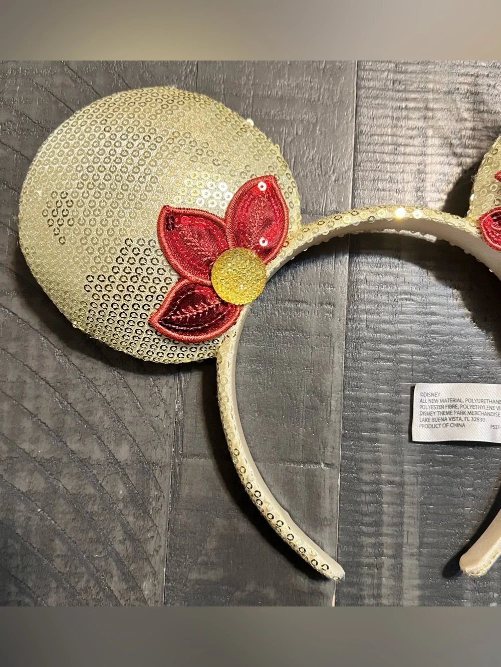 Minnie Mouse Gold Sequin Feather Flapper Roaring Ear Headband